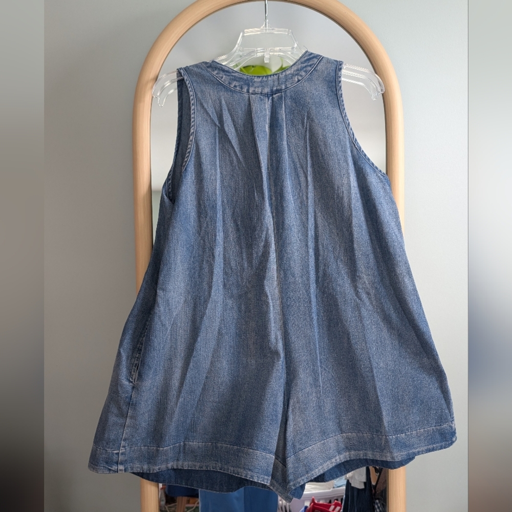 Distressed Wash Denim Romper with Tie Front - Picture 2 of 6